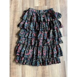 CO Skirt Womens Medium Black Floral Ruffle‎ Tiered Fall Winter 2018 Maxi Boho